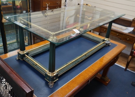 A rectangular Empire design brass mounted glass topped coffee table, length 130cm, depth 70cm, height 46cm